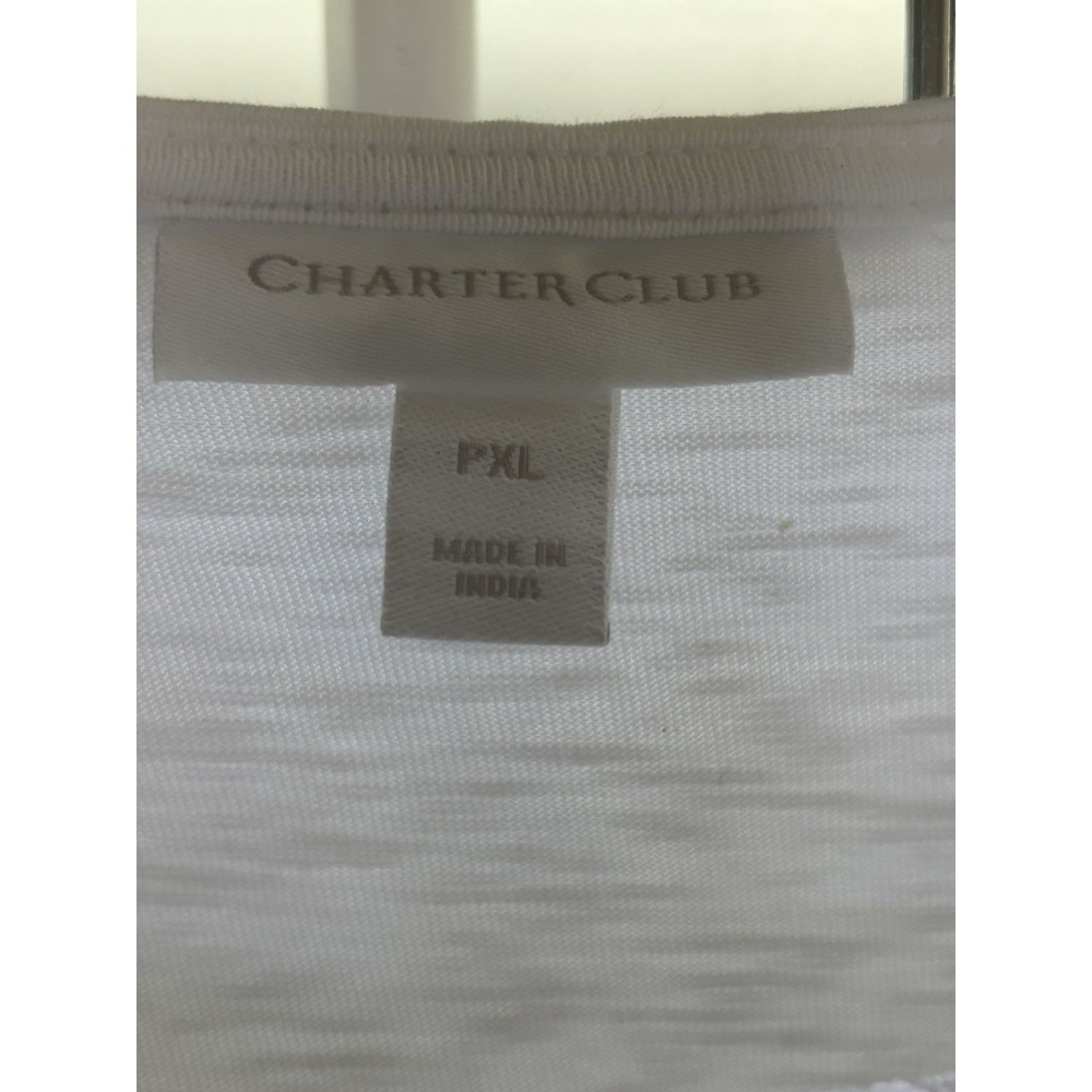 Charter Club XL P Short Sleeve Crochet Trim Top Shirt White Lace Trim Cotton - Picture 6 of 12